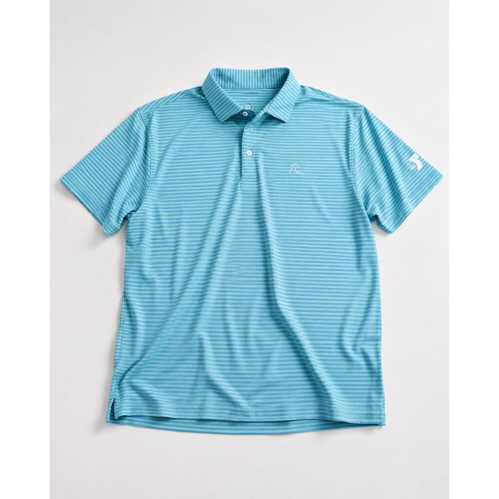 Rhoback Performance Polo Shirt Men’s Size L Blue Green Striped Short Sleeve Golf - Picture 2 of 7